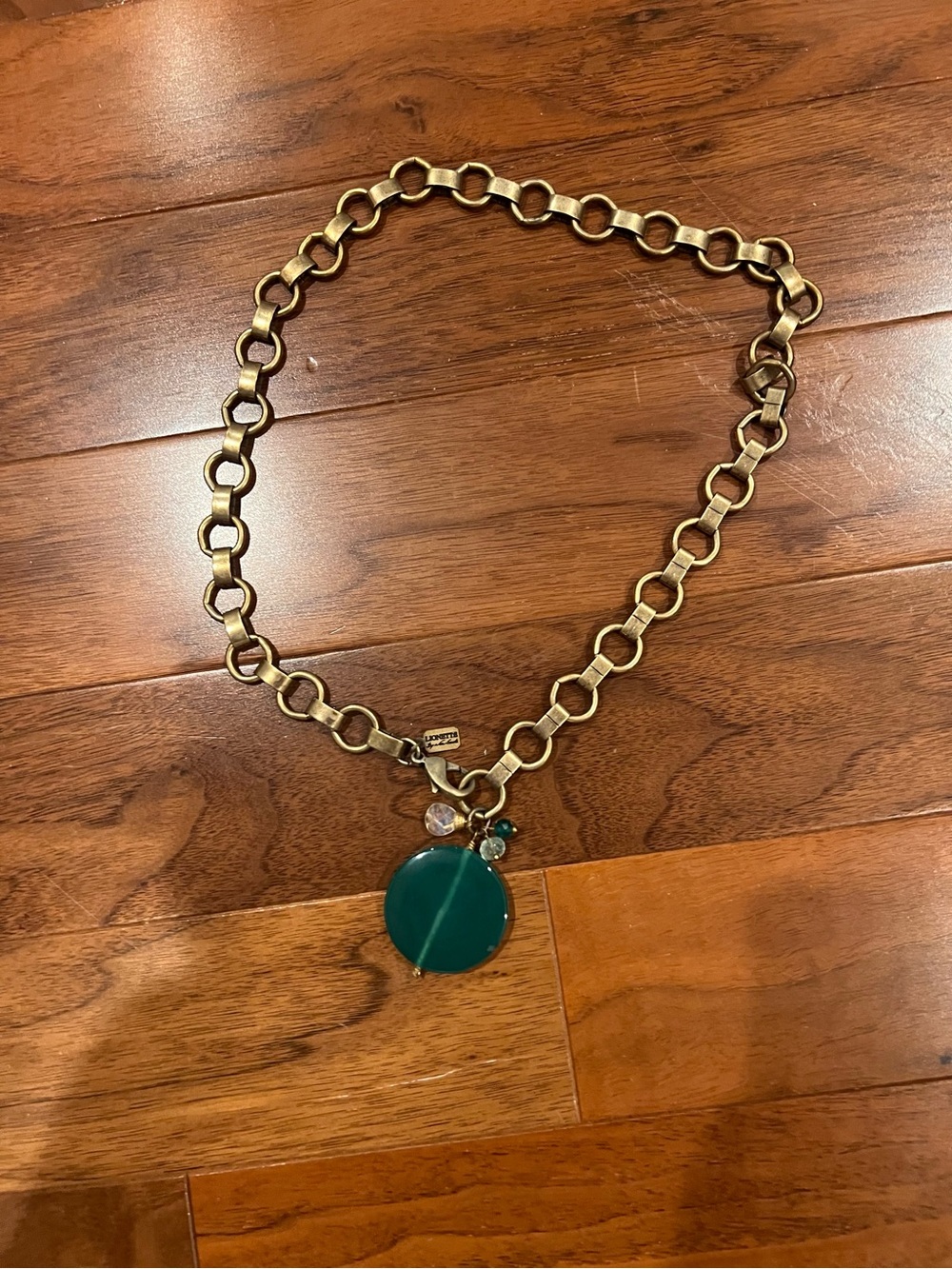 Lionette Gold-Tone Link Necklace with emerald green Disc Pendant